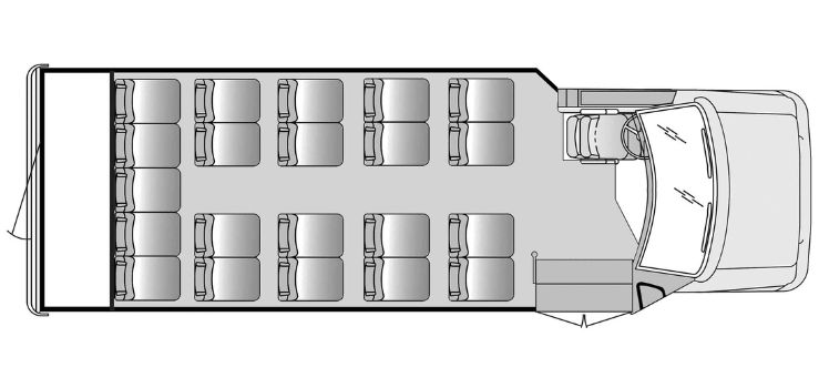 Glaval Universal: 15 Pax w/Rear Storage Floor Plan