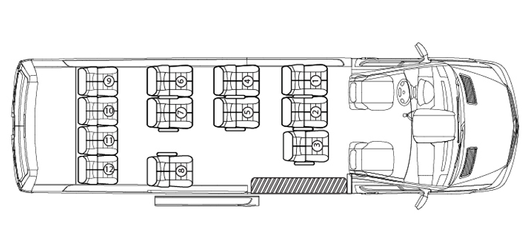 Dodge ProMaster: 14 Pax Floor Plan